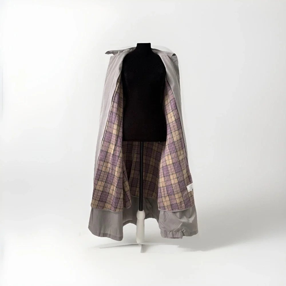 VTG Downpour Trench Coat Womens 16 Gray Long Utility Coat Wool Lined Old Money‎